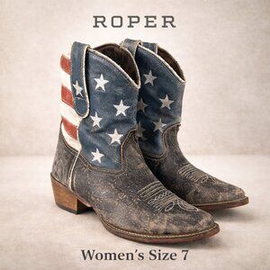 Roper Women’s American Flag Cowboy Boots Size 7 Leather Western Pull-On